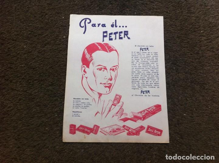 Collectionnisme Papier divers: ANUNCIO PUBLICITARIO DE CHOCOLATE CON LECHE PETER. CHOCOLATE DE LOS HOMBRES.  PAPEL GRUESO. A&Ntilde;OS 30