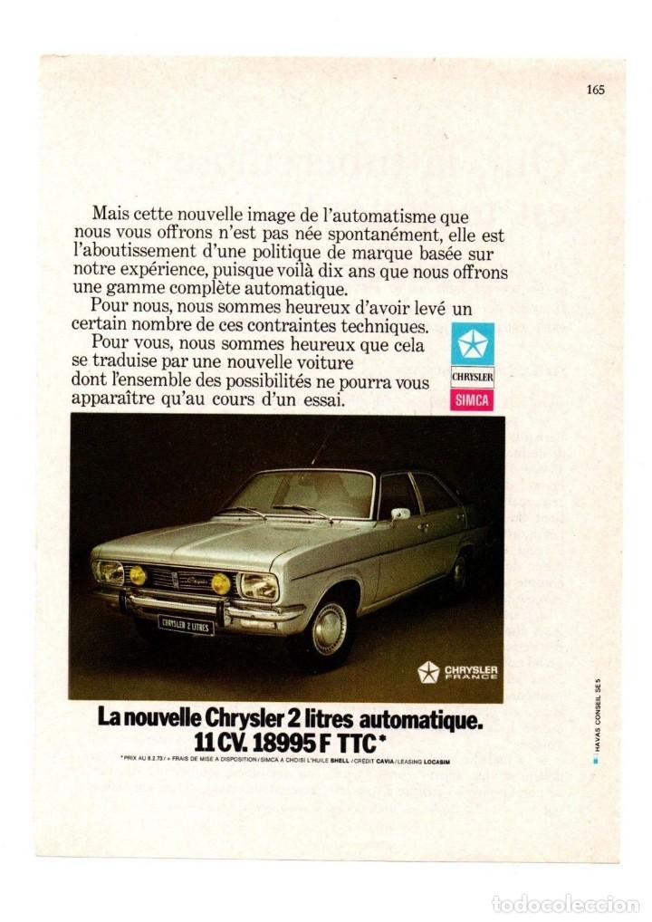 Otros Art&iacute;culos de Coleccionismo en Papel: RECORTE DE PRENSA REVISTA O PERI&Oacute;DICO PUBLICIDAD CHRYSLER SIMCA 2 LITRES 11 CV CAR COCHE ADVERTISING