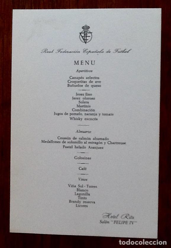Otros art&iacute;culos de coleccionismo en papel: MENU. HOTEL RITZ. REAL FEDERACION ESPA&Ntilde;OLA DE FUTBOL. A&Ntilde;OS 80ENVIO INCLUIDO.