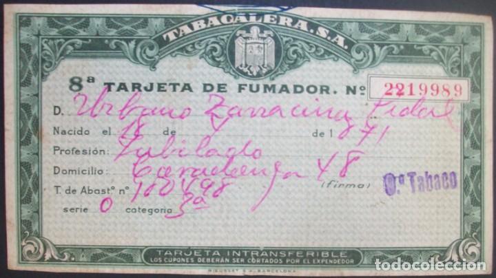 Otros art&iacute;culos de coleccionismo en papel: ASTURIAS. Tarjeta de fumador. Tabacalera. Gij&oacute;n-Oviedo