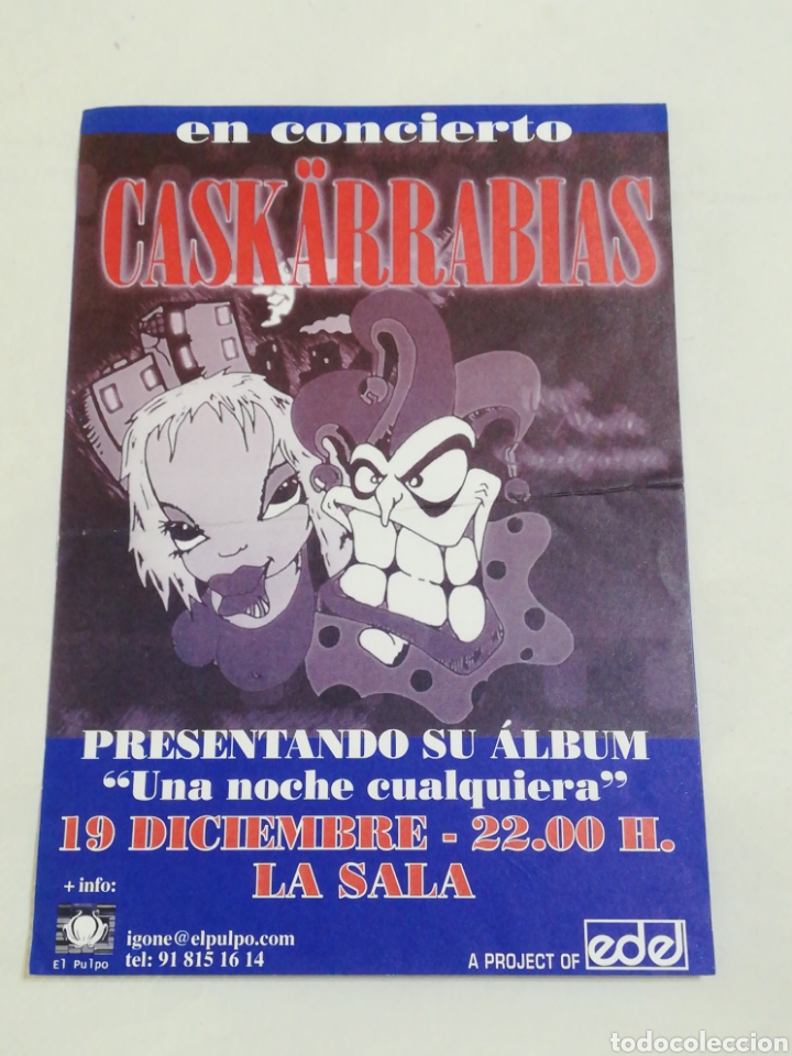 Otros Art&iacute;culos de Coleccionismo en Papel: Caskarrabias en concierto. Folleto informativo de presentaci&oacute;n &aacute;lbum Una noche cualquiera. La sala.