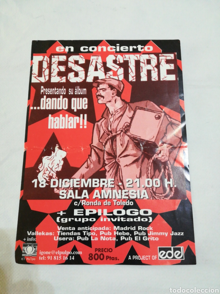 Otros Art&iacute;culos de Coleccionismo en Papel: Desastre en concierto. Folleto informativo presentaci&oacute;n &aacute;lbum Dando que hablar. Sala Amnesia.