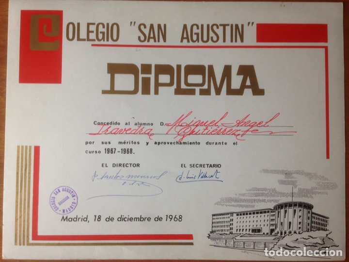 Otros Art&iacute;culos de Coleccionismo en Papel: DIPLOMA DEL A&Ntilde;O 1968 Colegio San Agust&iacute;n