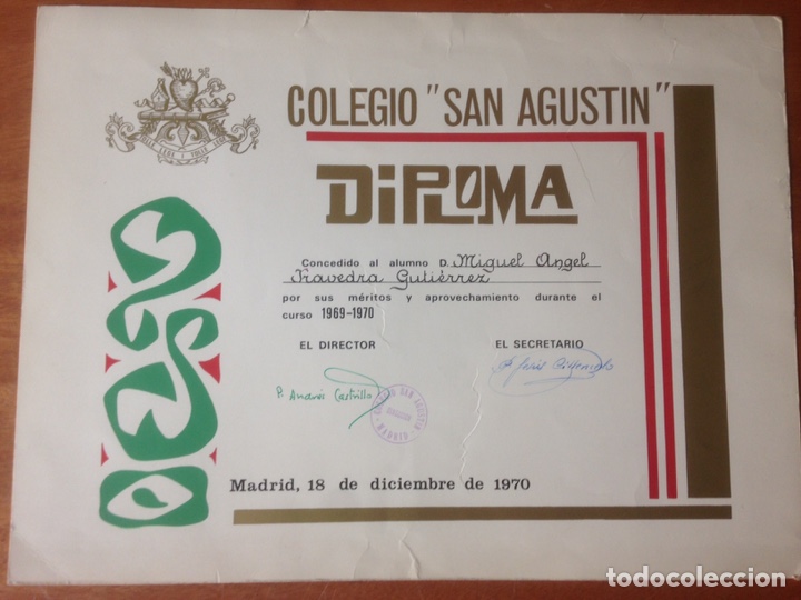 Otros Art&iacute;culos de Coleccionismo en Papel: DIPLOMA DEL A&Ntilde;O 1970 Colegio San Agust&iacute;n