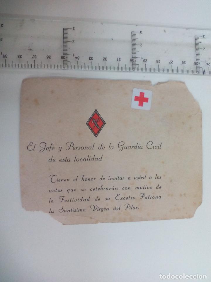 Otros Art&iacute;culos de Coleccionismo en Papel: INVITACI&Oacute;N DE LA GUARDIA CIVIL A LOS ACTOS DE LA VIRGEN DEL PILAR. ESTAMPA RELIGIOSA. RECORDATORIO.