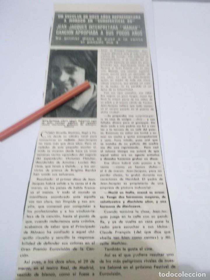 Otros Art&iacute;culos de Coleccionismo en Papel: RECORTE A&Ntilde;OS 60/70 - JEAN-JACQUES UN ESCOLAR DE 12 A&Ntilde;OS REPRESENTARA A MONACO EN EUROVISI&Oacute;N