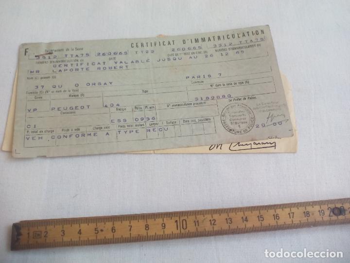 Otros Art&iacute;culos de Coleccionismo en Papel: CERTIFICADO DE MATRICULACION DE COCHE PEUGEOT 404..1965.EMBAJADA DE FRANCIA EN CARACAS