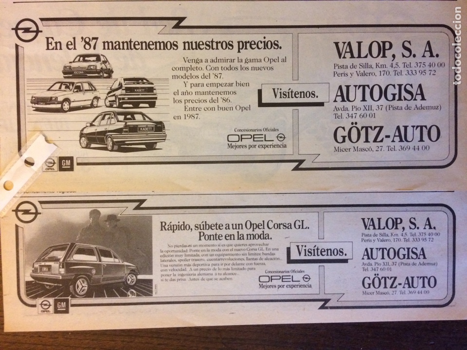 Paper Collecting Others: 2 anuncios publicidad autom&oacute;vil Opel corsa de 1987