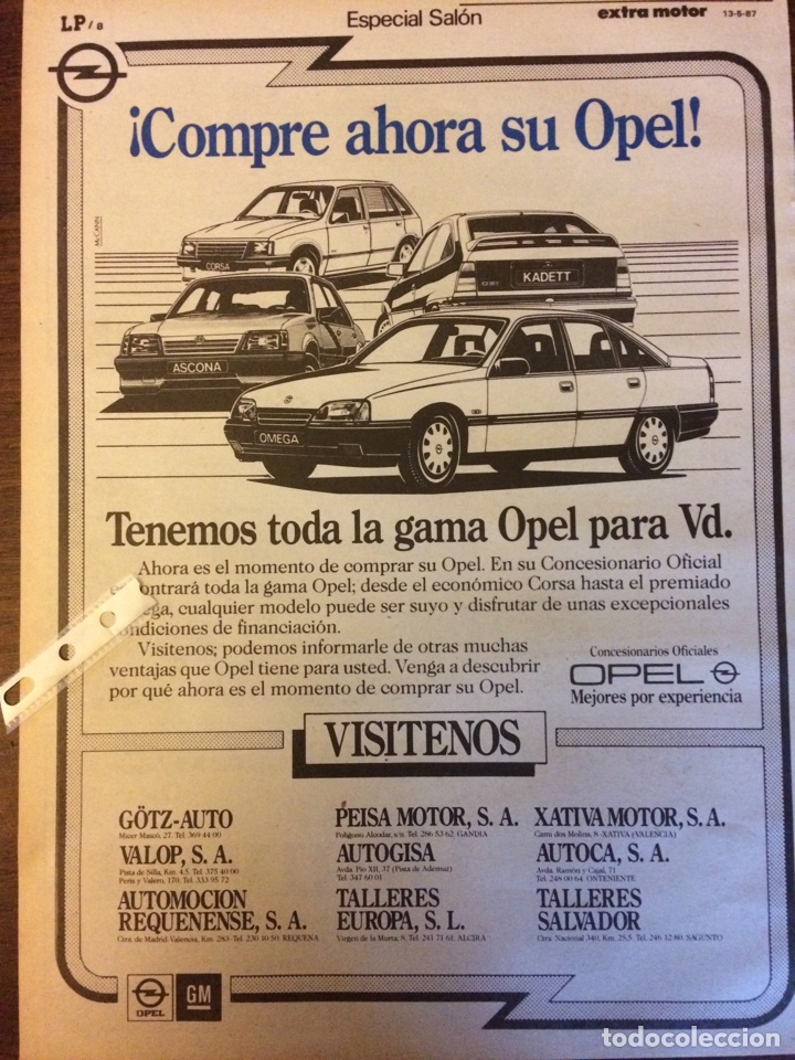 Outros artigos de papel: Publicidad autom&oacute;vil Opel corsa omega de 1987
