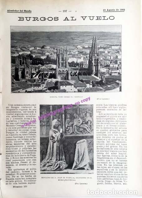 Otros Art&iacute;culos de Coleccionismo en Papel: BURGOS AL VUELO 1902 (VISITA DE UNA SEMANA) 6 pag. ARTICULO. FOTOS. (Hoja Revista