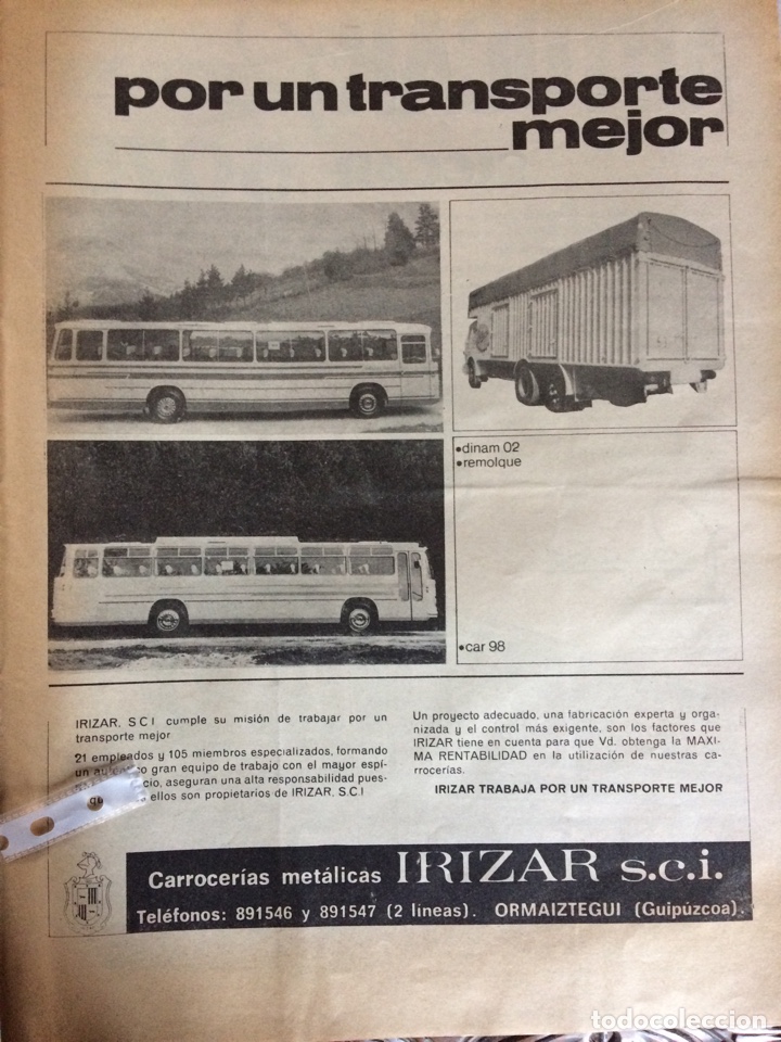 Outros artigos de papel: Publicidad carrocer&iacute;as autobuses cami&oacute;n Irizar de 1970