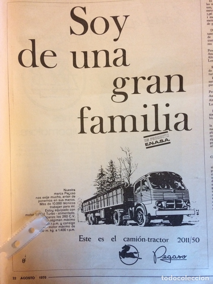 Otros art&iacute;culos de coleccionismo en papel: Publicidad cami&oacute;n pegaso 2011/50 de 1970