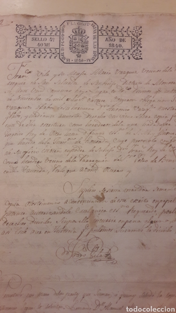Otros Art&iacute;culos de Coleccionismo en Papel: 1840 escritura sello 42 40 m.s San Salvador Lugo