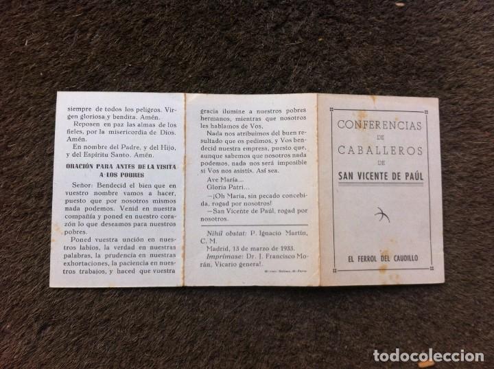 Otros Art&iacute;culos de Coleccionismo en Papel: CONFERENCIAS DE CABALLEROS DE SAN VICENTE DE PA&Uacute;L. FERROL, 1933. ORACI&Oacute;N