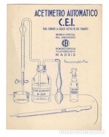 Otros Art&iacute;culos de Coleccionismo en Papel: PROPAGANDA DE ACETIMETRO AUTOMATICO C.E.I. para vinagres (Laboratorio CEI, Donoso Cort&eacute;s 4 Madrid).