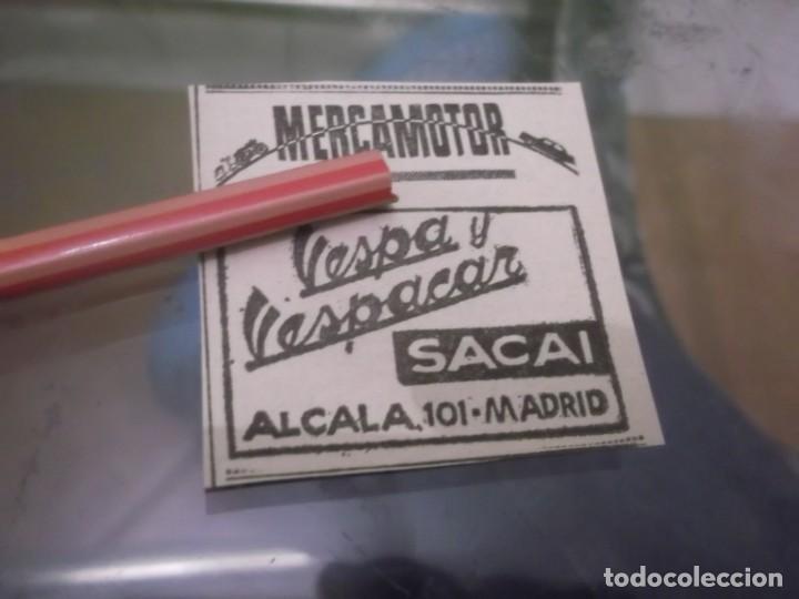 Otros Art&iacute;culos de Coleccionismo en Papel: RECORTE PUBLICIDAD A&Ntilde;OS 60 -  SACAI - TIENDA DE VESPA Y VESPACAR - MADRID