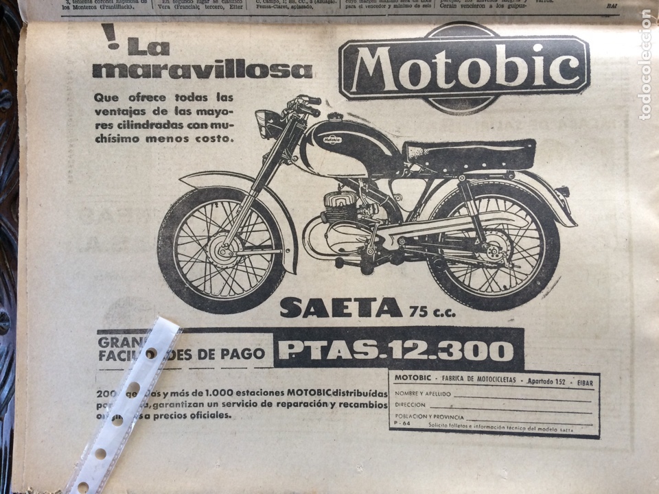Outros artigos de papel: Publicidad moto motobic saeta de 1962