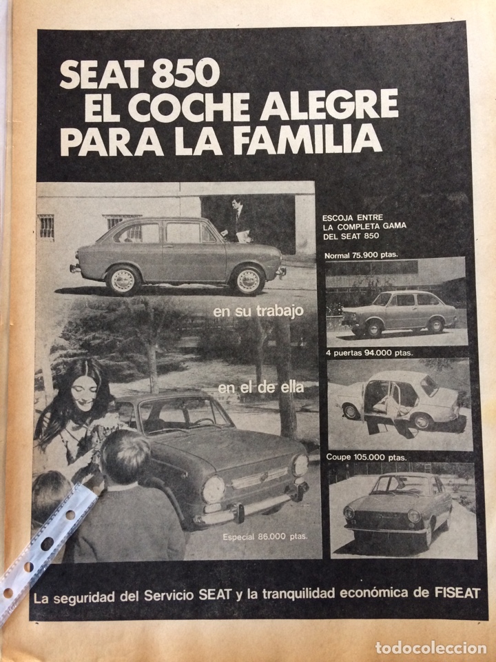 Outros artigos de papel: Publicidad autom&oacute;vil Seat 850 de 1969