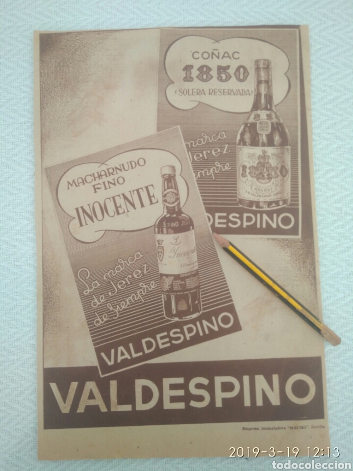Sammelleidenschaft Andere Papierartikel: ANTIGUO RECORTE PUBLICIDAD ANUNCIO VALDESPINO INOCENTE Y CO&Ntilde;AC 1850.RI3
