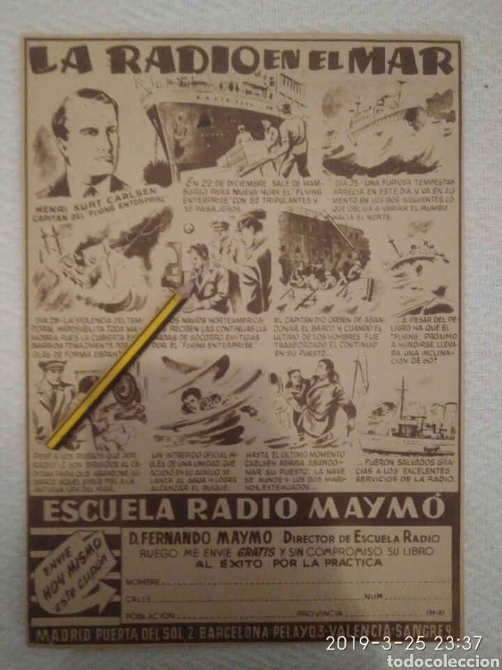 Otros Art&iacute;culos de Coleccionismo en Papel: ANTIGUO RECORTE PUBLICIDAD ANUNCIO ESCUELA DE RADIO MAYMO RADIO DEL MAR. A&Ntilde;OS 50.RI4