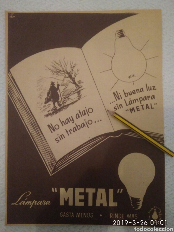 Outros artigos de papel: RECORTE PUBLICIDAD ANUNCIO LAMPARA METAL CON REFRAN A&Ntilde;OS 50.RI5