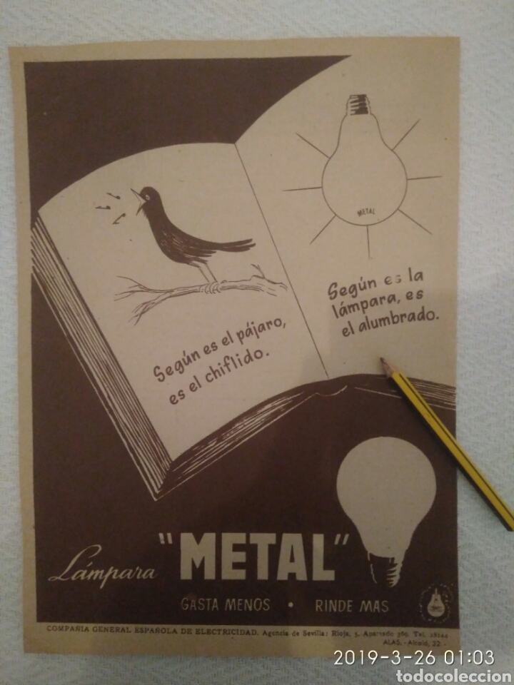 Sammelleidenschaft Andere Papierartikel: RECORTE PUBLICIDAD ANUNCIO LAMPARA METAL CON REFRAN A&Ntilde;OS 50.RI5