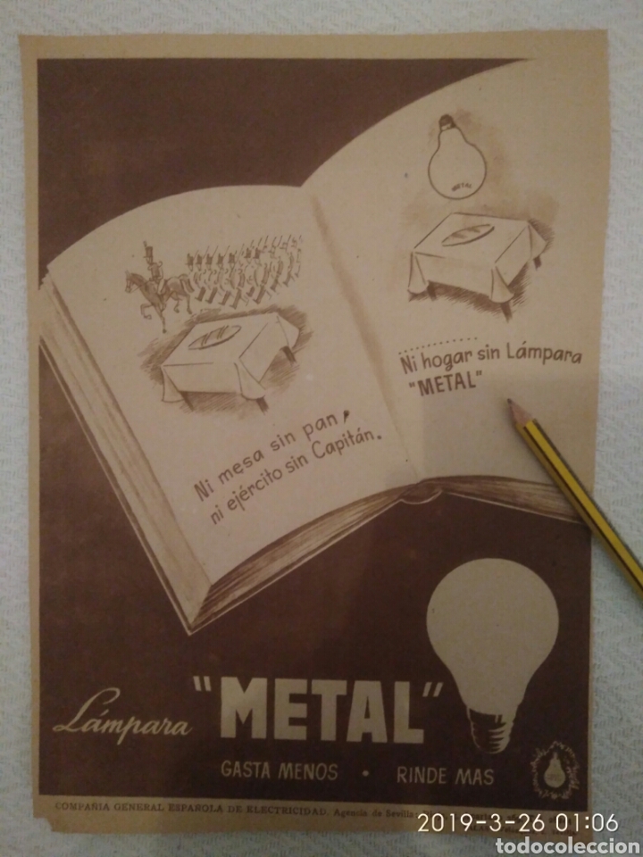 Sammelleidenschaft Andere Papierartikel: RECORTE PUBLICIDAD ANUNCIO LAMPARA METAL CON REFRAN A&Ntilde;OS 50.RI5