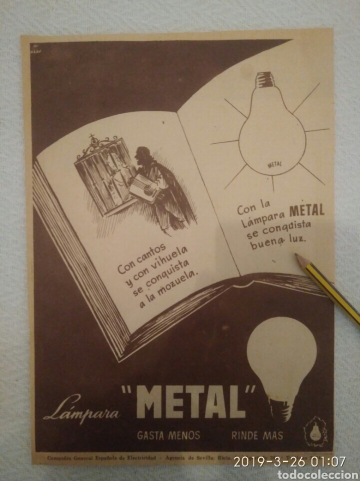 Outros artigos de papel: RECORTE PUBLICIDAD ANUNCIO LAMPARA METAL CON REFRAN A&Ntilde;OS 50.RI5