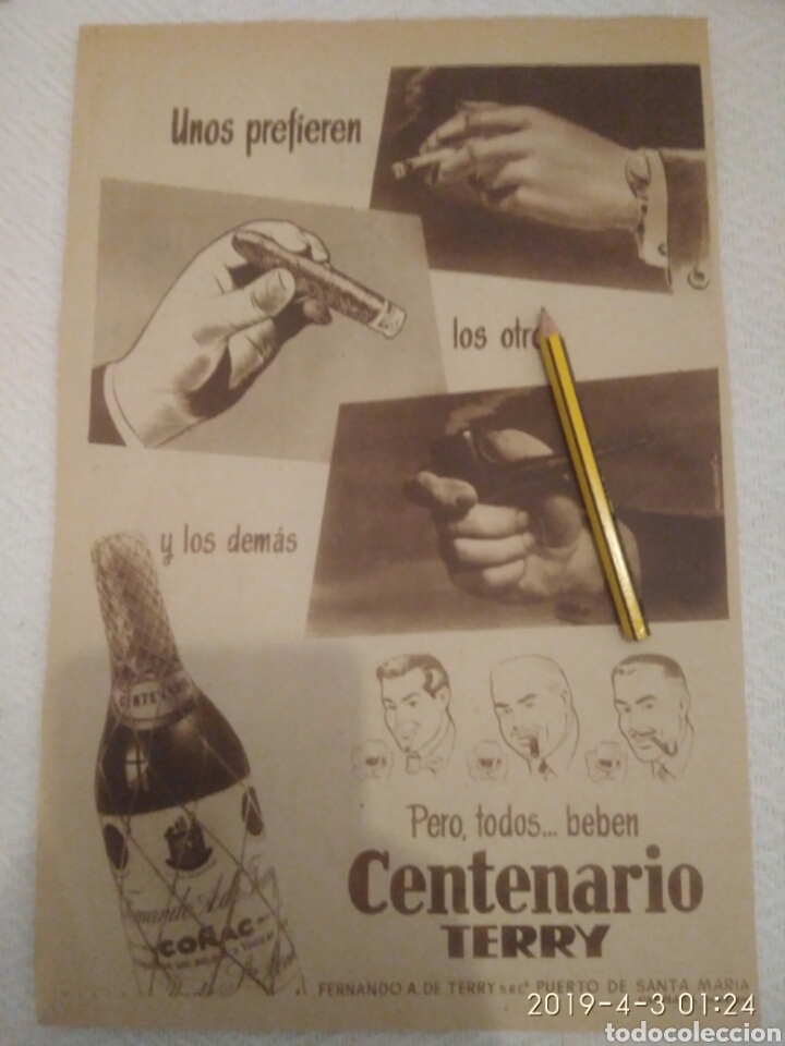 Otros Art&iacute;culos de Coleccionismo en Papel: RECORTE PUBLICIDAD ANUNCIO A&Ntilde;OS 40/50 CO&Ntilde;AC CENTENARIO TERRY