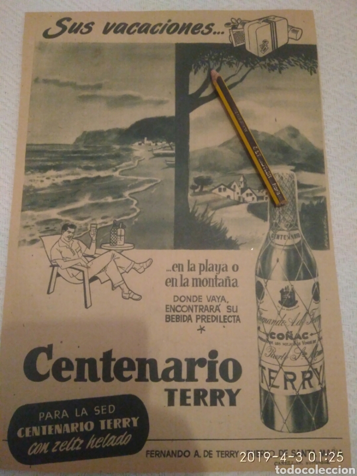 Outros artigos de papel: RECORTE PUBLICIDAD ANUNCIO A&Ntilde;OS 40/50 CO&Ntilde;AC CENTENARIO TERRY