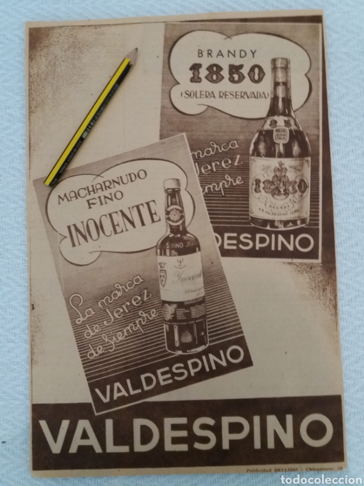 Outros artigos de papel: RECORTE PUBLICIDAD A&Ntilde;OS 40/50 VALDESPINO BRANDY SOLERA Y FINO INOCENTE.RIS8