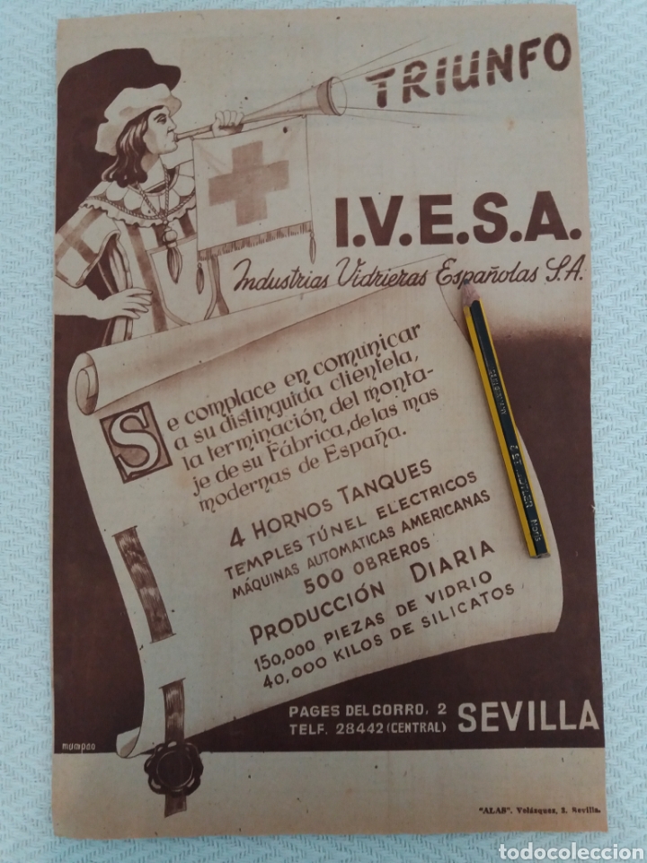 Sammelleidenschaft Andere Papierartikel: RECORTE PUBLICIDAD A&Ntilde;OS 40/50 I.V.E.S.A. INDUSTRIA VIDRIERA ESPA&Ntilde;OLAS.RIS8