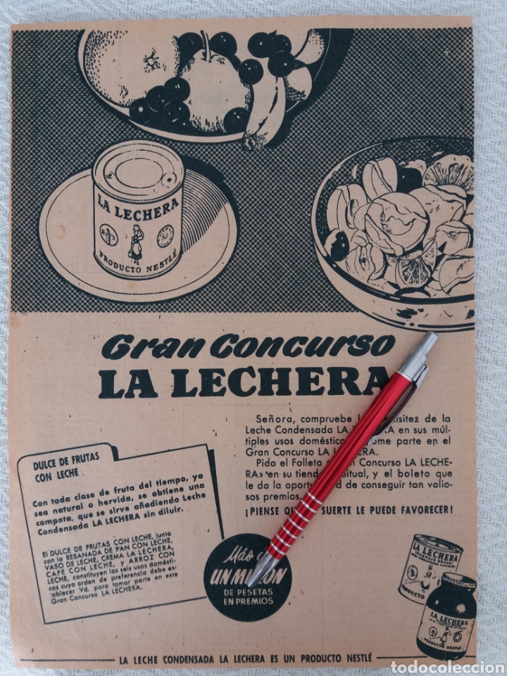Outros artigos de papel: RECORTE A&Ntilde;OS 40/50 ANUNCIO PUBLICIDAD LECHE CONDENSADA LA LECHERA GRAN CONCURSO.RI9