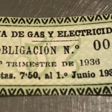 Otros Artículos de Coleccionismo en Papel: ANTIGUA OBLIGACIÓN CATALANA DE GAS Y ELECTRICIDAD SA. 2 TRIMESTRE 1936.. Lote 160685072