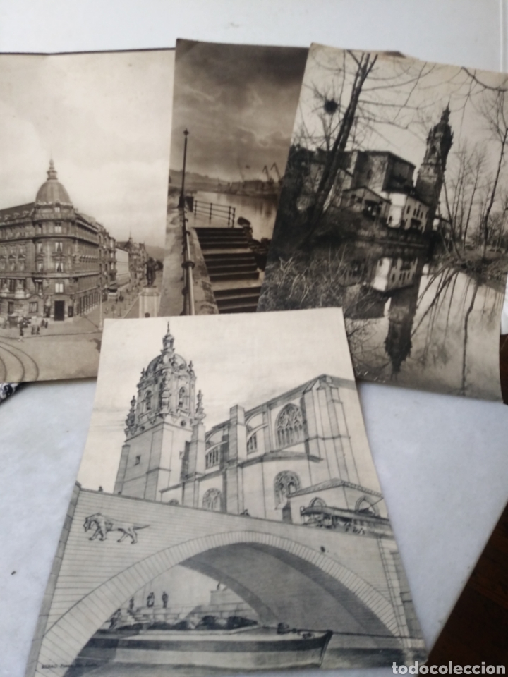 Outros artigos de papel: TRES FOTOS Y UN DIBUJO. BILBAO. A&Ntilde;OS 40-50.