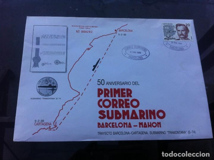 Paper Collecting Others: SOBRE. 50 ANIVERSARIO DEL PRIMER CORREO SUBMARINO BARCELONA - MAH&Oacute;N. EDICI&Oacute;N OFICIAL LUJO NUMERADA.