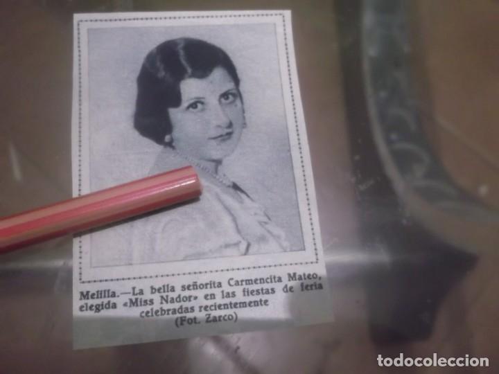 Otros Art&iacute;culos de Coleccionismo en Papel: RECORTE A&Ntilde;O 1932 - MELILLA . LA SRTA. CARMENCITA MATEO , ELEGIDA MISS NADOR