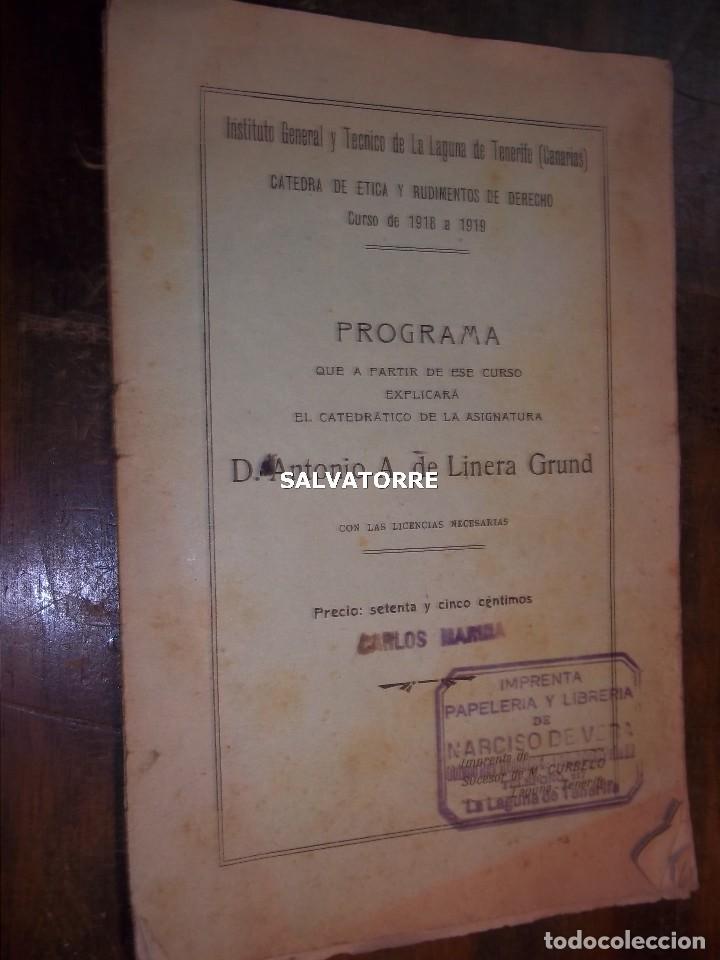 Otros Art&iacute;culos de Coleccionismo en Papel: PROGRAMA INSTITUTO LA LAGUNA.TENERIFE.CATEDRA DE ETICA.DERECHO.CANARIAS.CURSO 1918