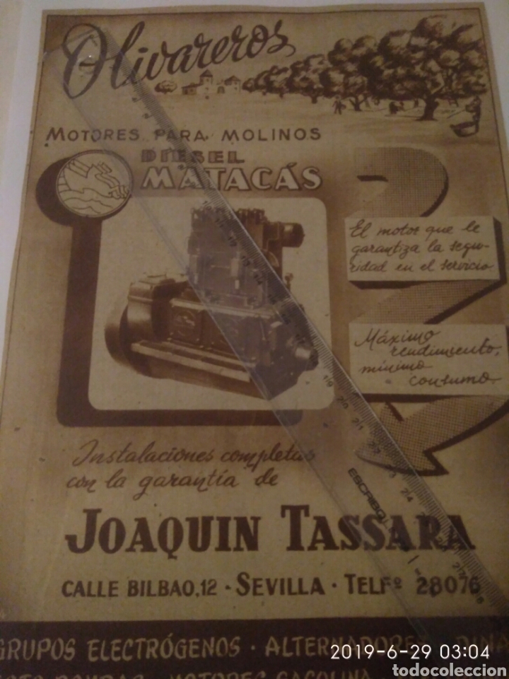 Outros artigos de papel: RECORTE ORIGINAL A&Ntilde;OS 40/50 PUBLICIDAD MOTORES PARA MOLINOS DIESEL MATACAS JOAQU&Iacute;N