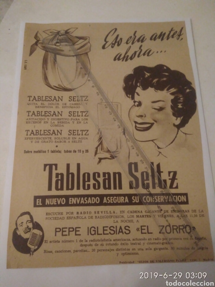 Sammelleidenschaft Andere Papierartikel: RECORTE ORIGINAL A&Ntilde;OS 40/50 PUBLICIDAD TABLESAN SELTZ DOLOR DE CABEZA. ABAJO PEPE IGLESIAS EL ZORRO