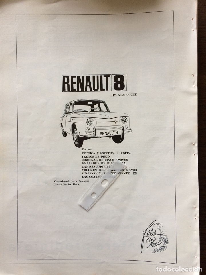 Outros artigos de papel: Publicidad autom&oacute;vil Renault 8 de 1966 baleares