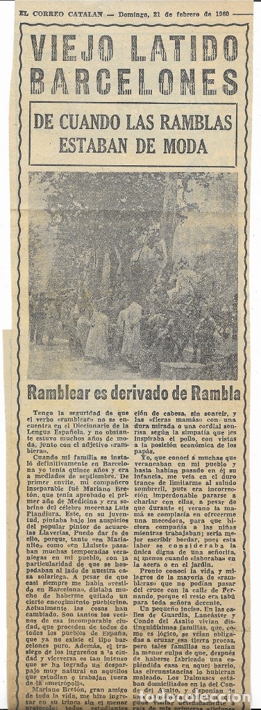 Otros art&iacute;culos de coleccionismo en papel: Viejo Latido Barcelones.de cuando las Ramblas estaban de Moda recorte de premsa. 196