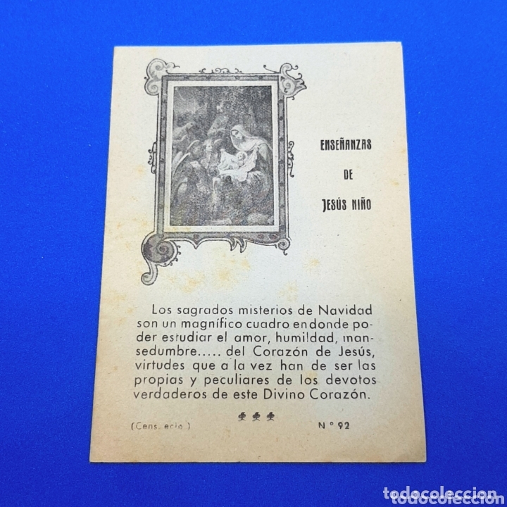 Otros art&iacute;culos de coleccionismo en papel: (NK.1) ESTAMPA RELIGIOSA O CROMO - N&deg;92. ENSE&Ntilde;ANZAS DE JESUS NI&Ntilde;O