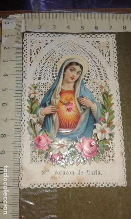 Otros Art&iacute;culos de Coleccionismo en Papel: ESTAMPA RELIGIOSA CON PUNTILLAS O ENCAJES DEL SANT&Iacute;SIMO CORAZ&Oacute;N DE MAR&Iacute;A