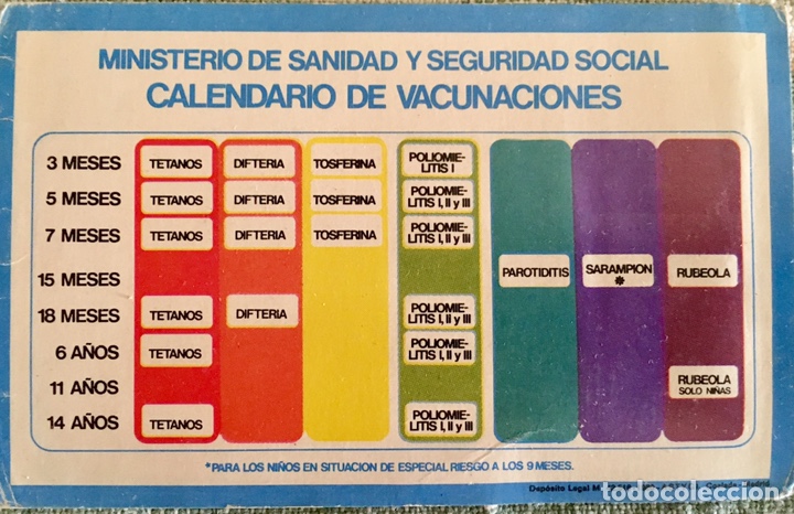 Otros art&iacute;culos de coleccionismo en papel: Calendario Vacunaciones 1980 Ministerio de Sanidad y Seguridad Social