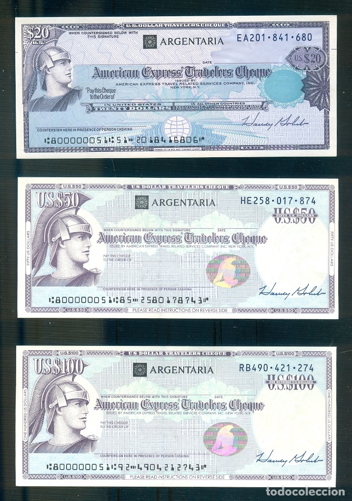 Collectionnisme Papier divers: NUMULITE P0131 Cheque Viaje American Express Company 20 50 100 $ Dollar Dollares Travel Travelers