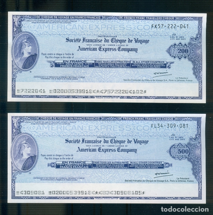 Collectionnisme Papier divers: NUMULITE P0132 Cheque American Express Company 200 500 Francs Fran&ccedil;ais Francos Voyage Viaje Travel