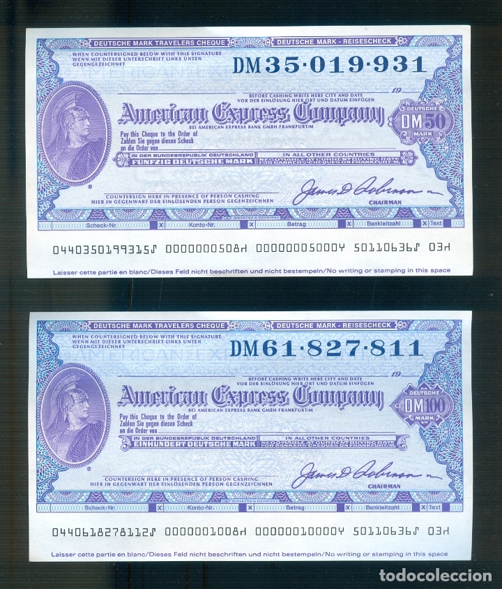 Collectionnisme Papier divers: NUMULITE P0133 Cheque American Express Company 50 100 DM Deutsche Mark Marcos Travelers Reisescheck