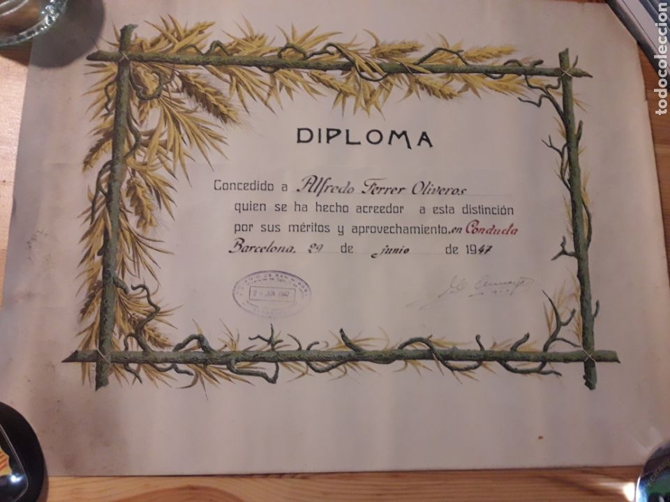 Otros Art&iacute;culos de Coleccionismo en Papel: Diploma colegio San Miguel calle rosellon Barcelona 1947