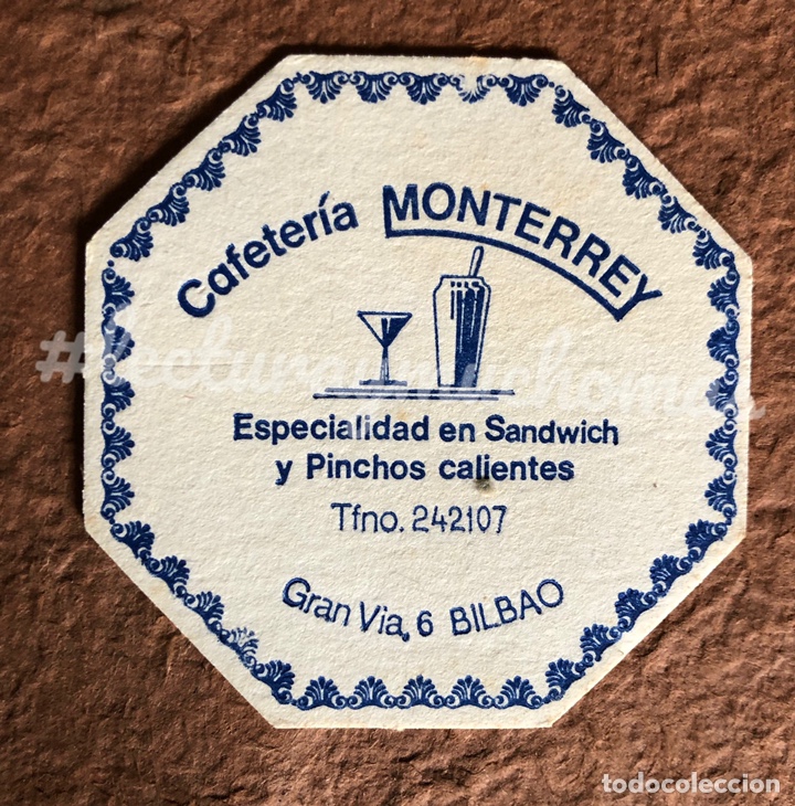 Paper Collecting Others: ANTIGUO POSAVASOS DE LA CAFETER&Iacute;A MONTERREY DE BILBAO. 8 x 8 Cms. DE PAPEL TIPO CARTULINA.